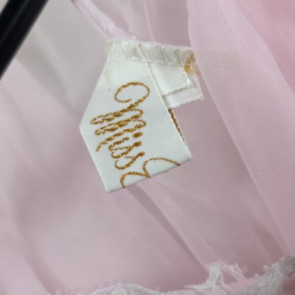 Vintage 60s Miss Elaine Pink Chiffon Peignoir Set Robe & Gown - Picture 6 of 8